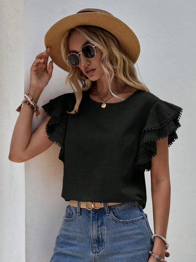 Camillia - Vrouwelijke Blouse met Ruchesmouwen
