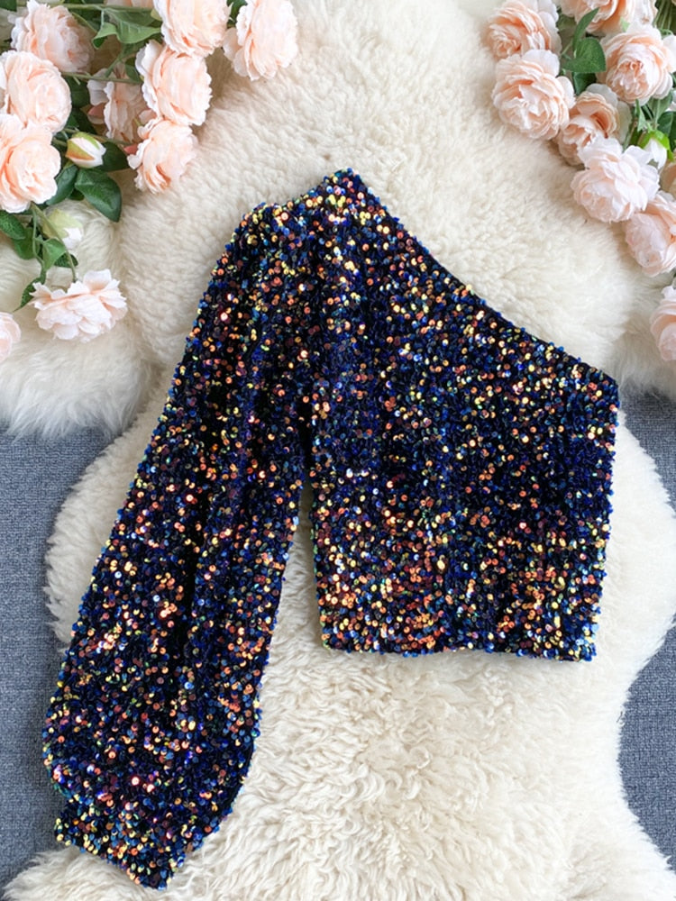Fleur Glitter One Shoulder Top