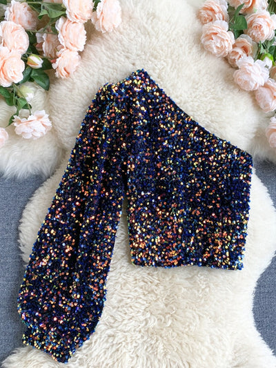Fleur Glitter One Shoulder Top