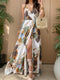 Shania | Tropische Maxi Jurk met Bladerprint en Open Rug