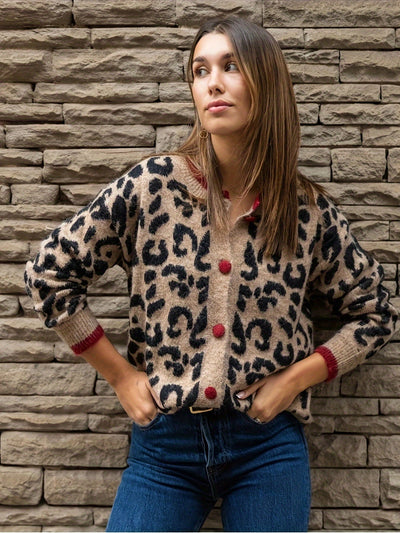 Sophia | Stijlvolle Luipaardprint Cardigan met Knoopsluiting
