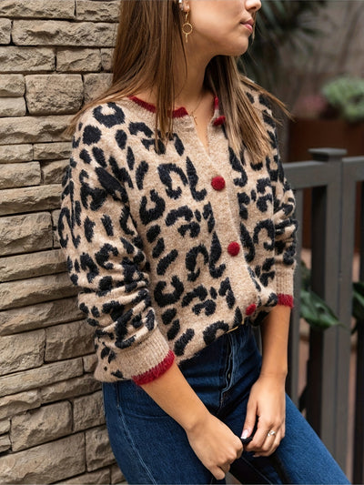 Sophia | Stijlvolle Luipaardprint Cardigan met Knoopsluiting