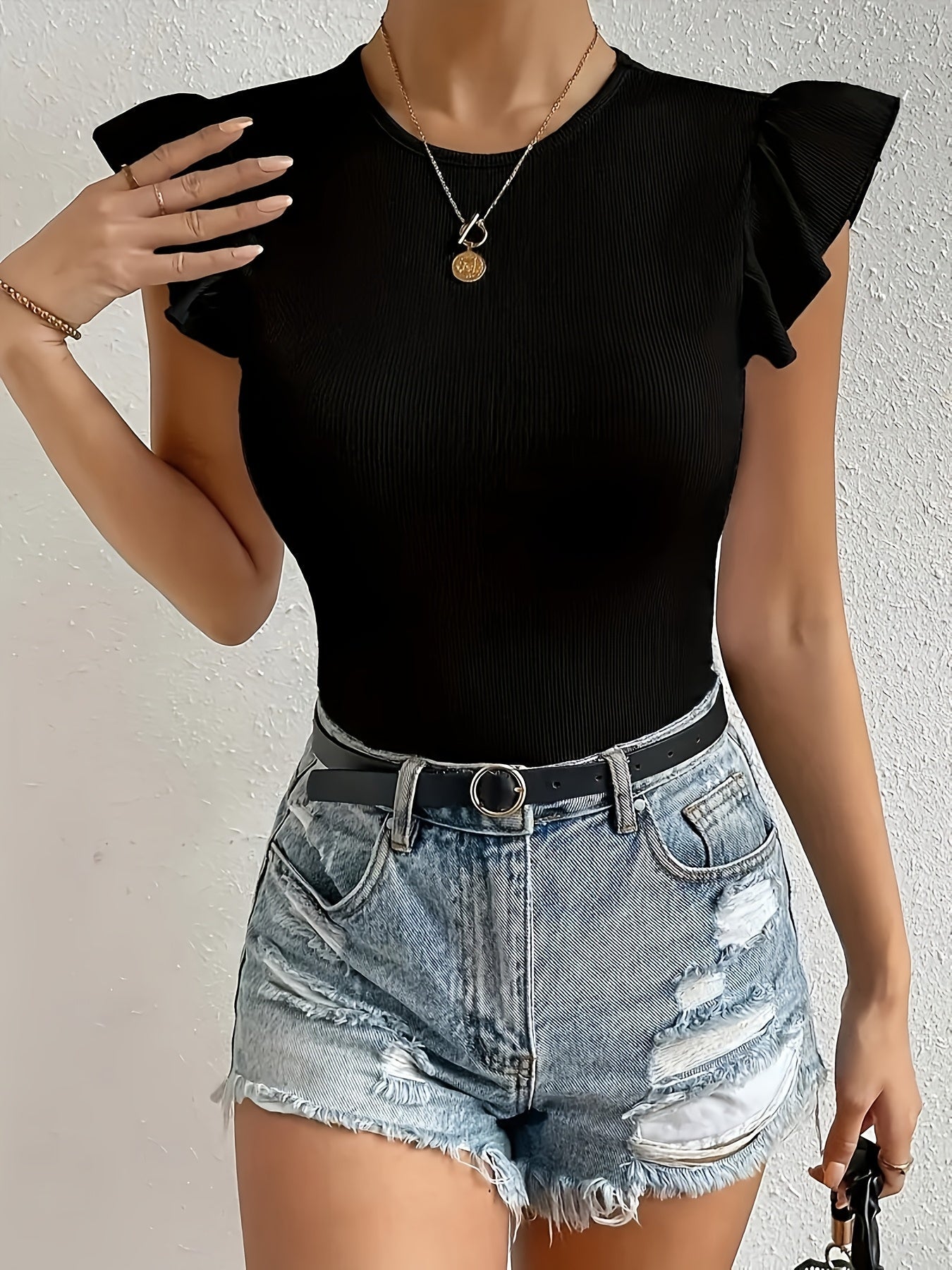 Sophia | Zwart T-shirt met Ruches voor Dames