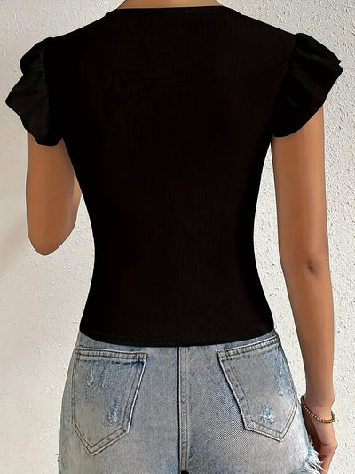 Sophia | Zwart T-shirt met Ruches voor Dames