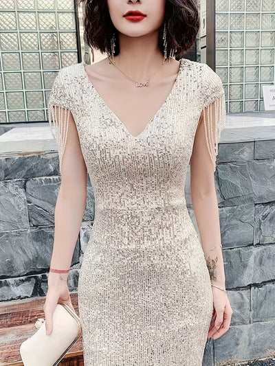 Taylor | Glamour Jurk met Sequins en V-Hals voor Feestelijke Gelegenheden