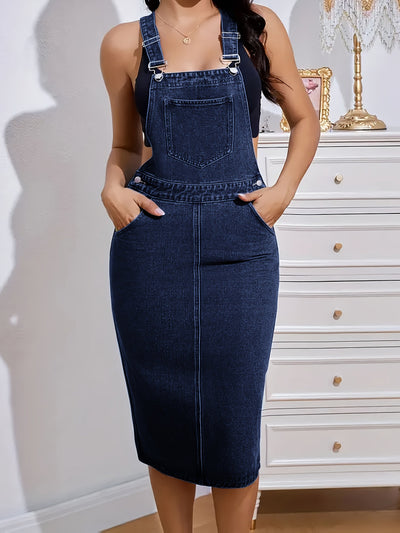 Tess | Trendy Denim Jurk met Zakken en Verstelbare Bandjes