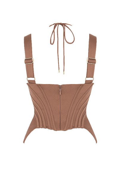 Helvara - Toffee Satin Corset with Peplum