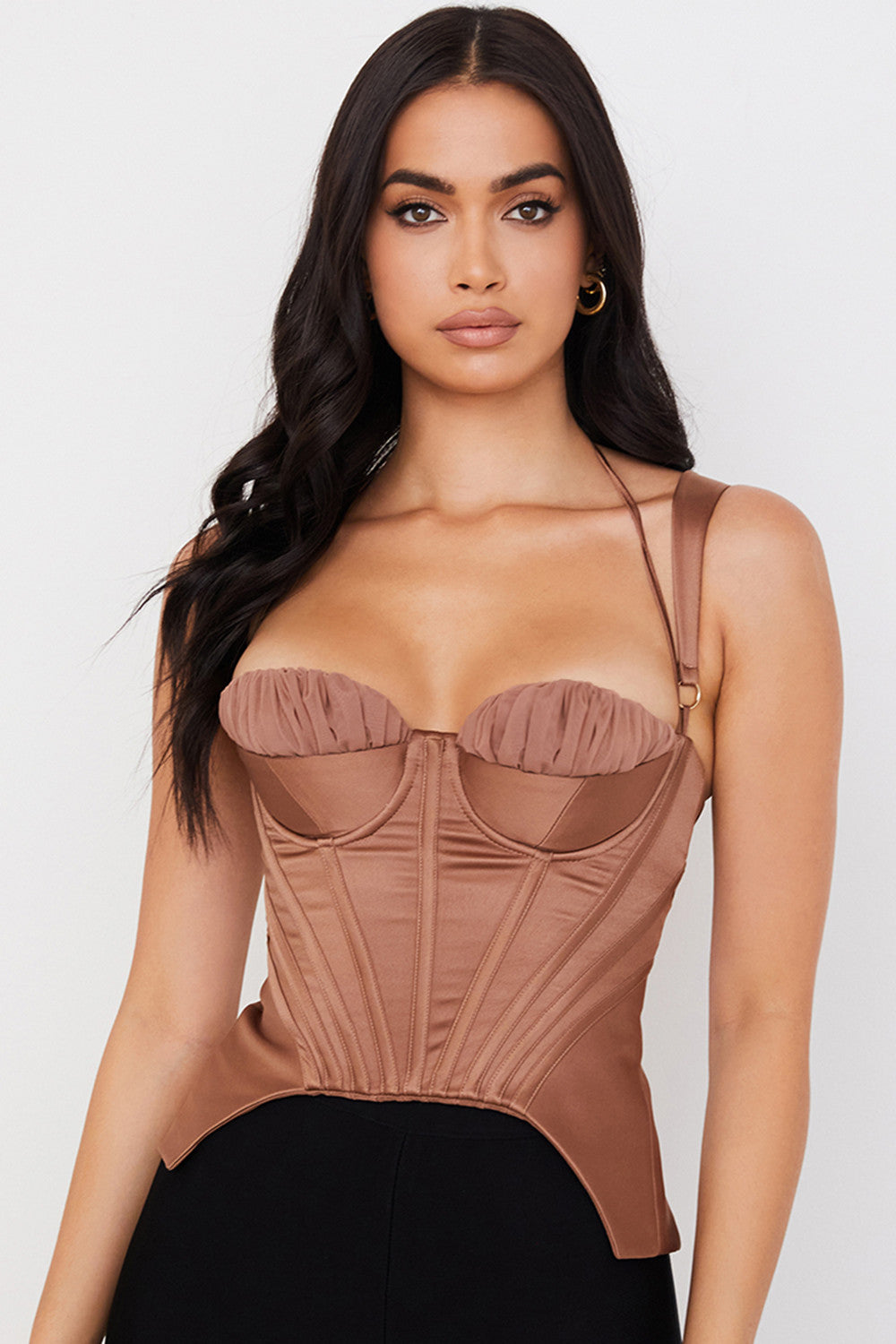 Helvara - Toffee Satin Corset with Peplum