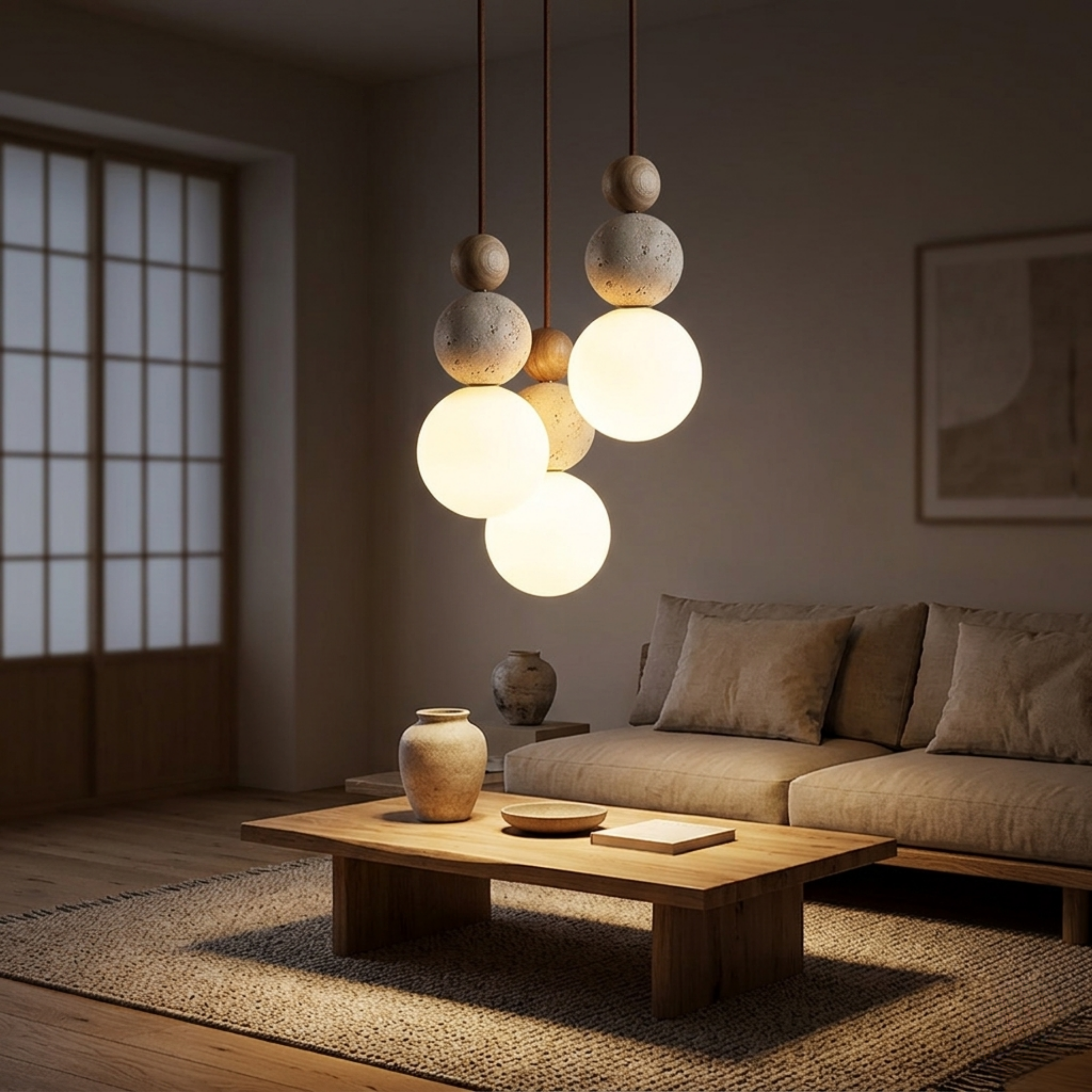 Cremon – Cream Travertine Wood Pendant Light