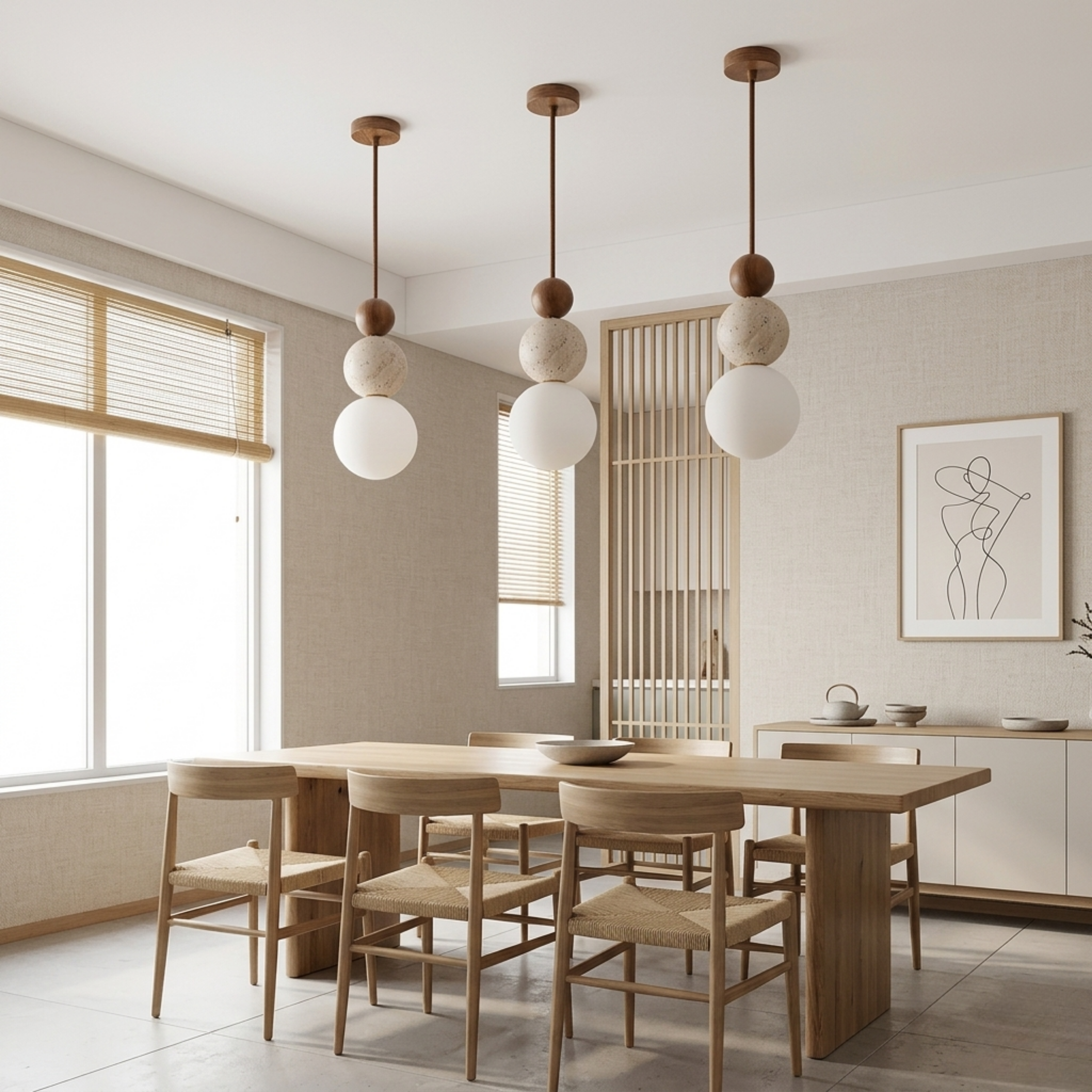 Cremon – Cream Travertine Wood Pendant Light