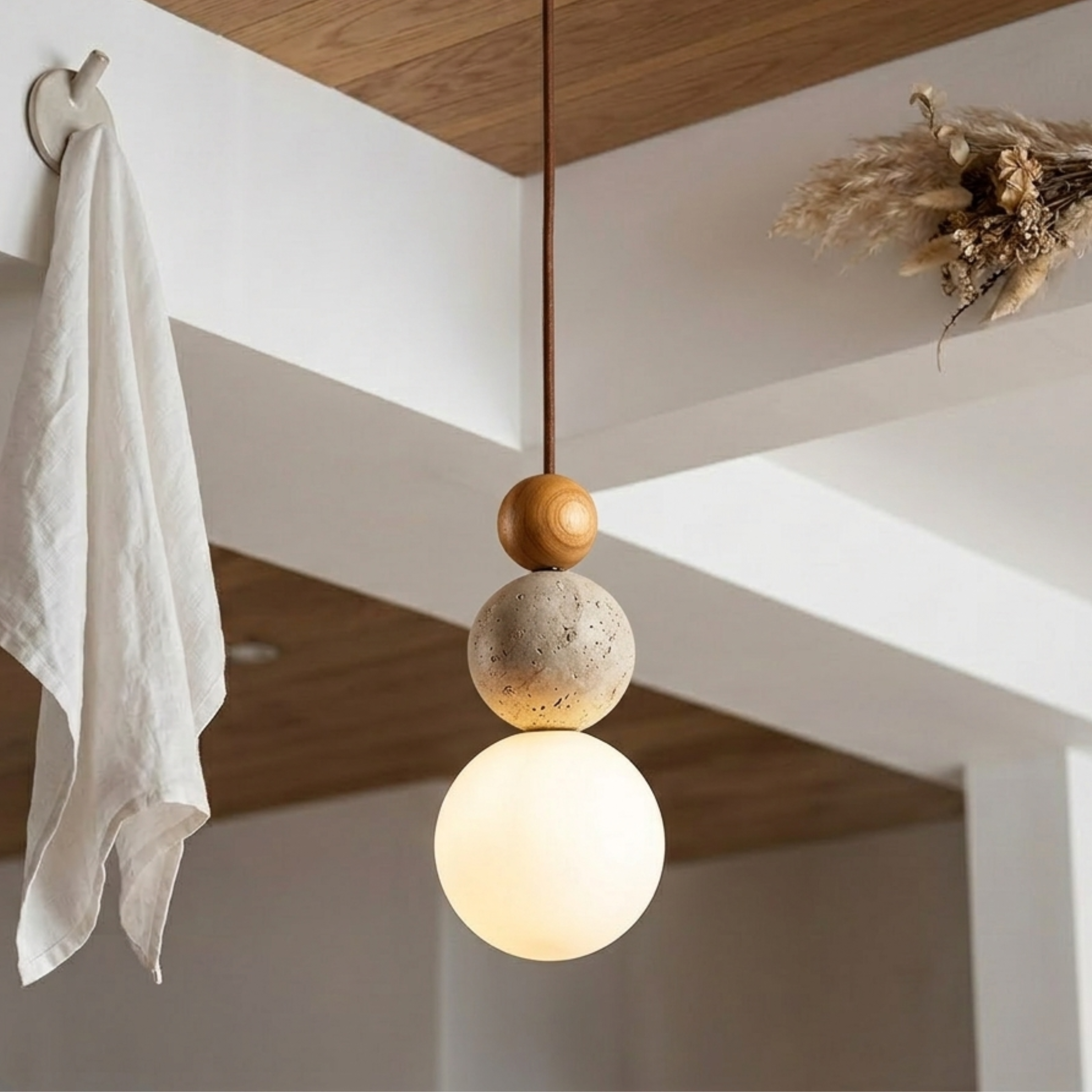Cremon – Cream Travertine Wood Pendant Light