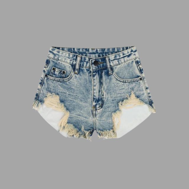 Lunaa - Distressed denim shorts with fringe detail