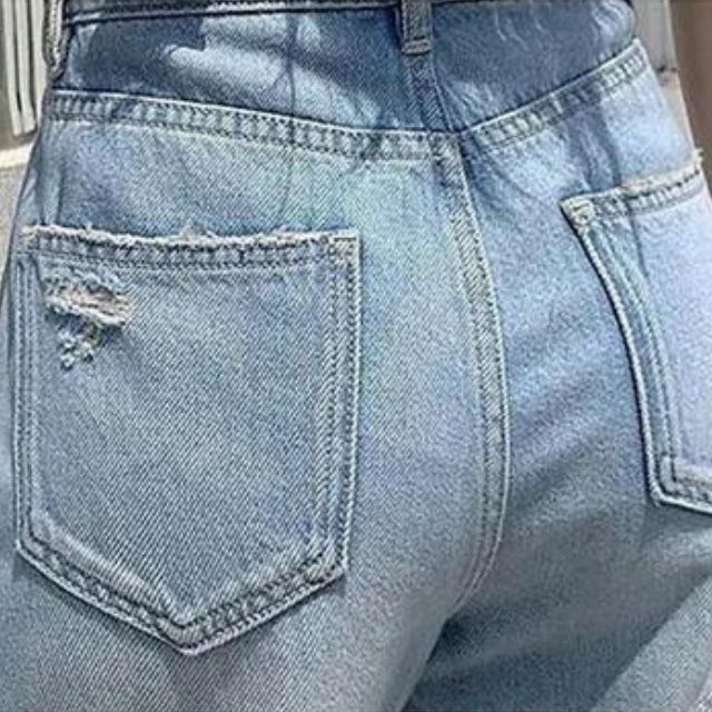 Frideswide - High-waisted denim trousers with lace details