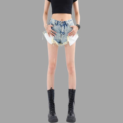 Lunaa - Distressed denim shorts with fringe detail