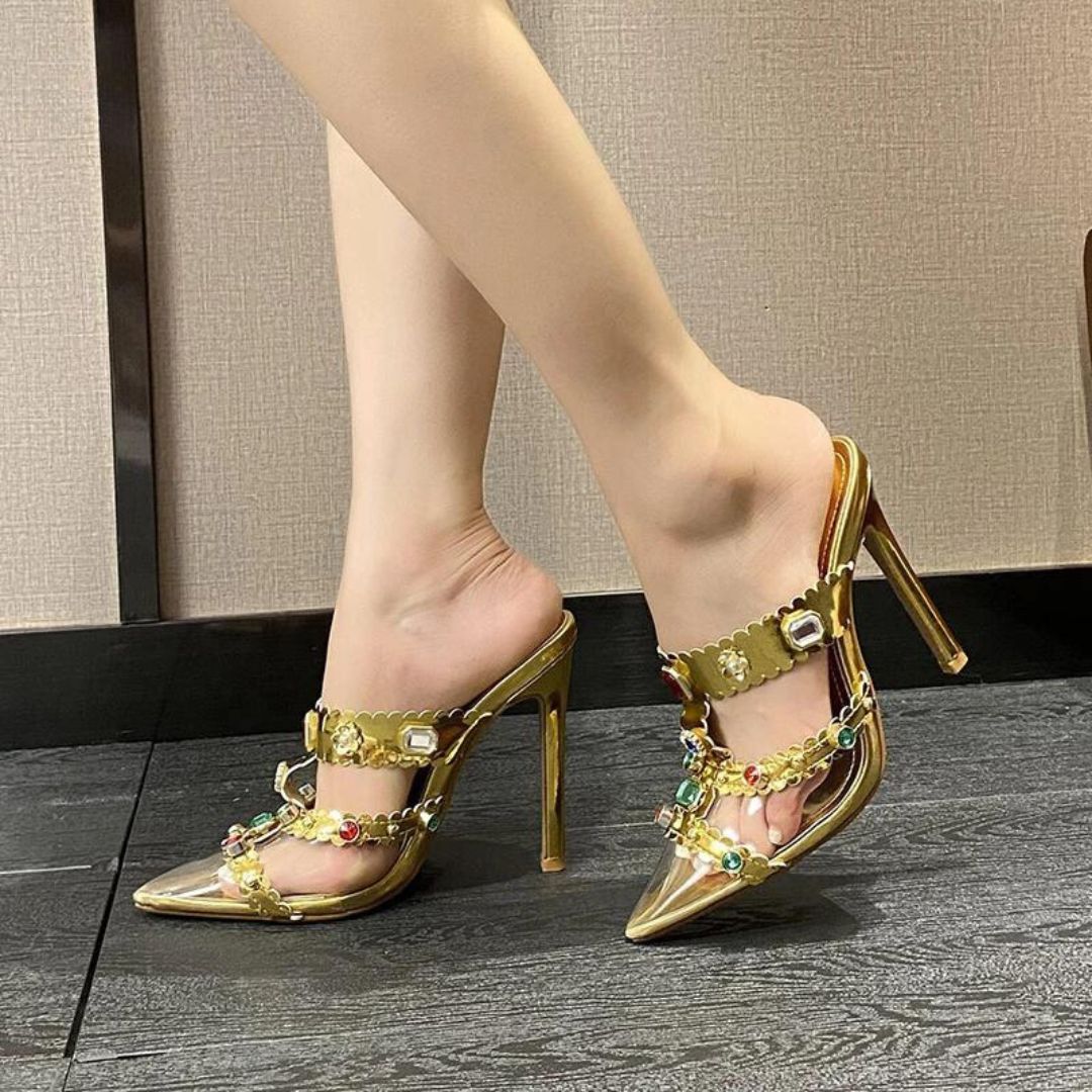 Luna - Gemstone-studded and transparent stilettos