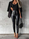 VERON - Leren broek met hoge taille