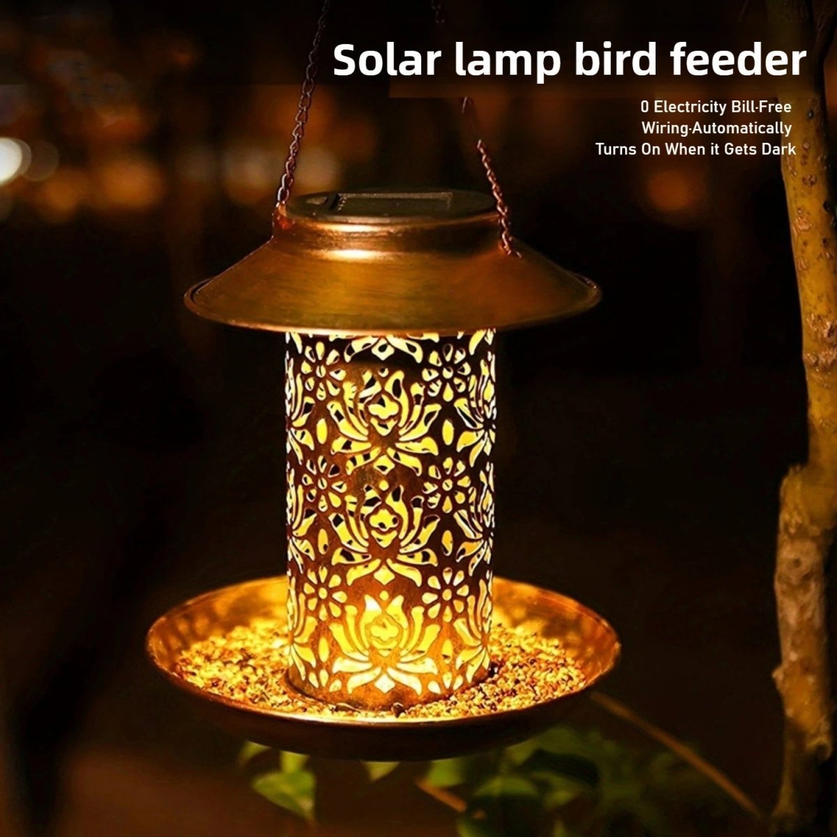 Aviora – Vintage Cylindrical Solar LED Bird Feeder Pendant Light
