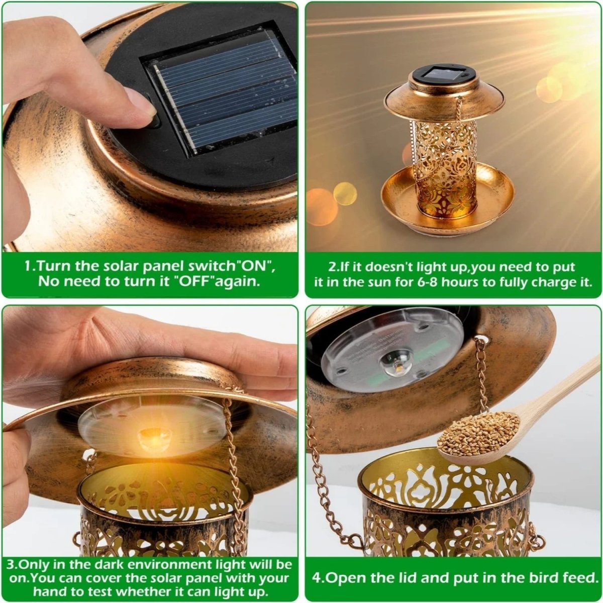 Aviora – Vintage Cylindrical Solar LED Bird Feeder Pendant Light