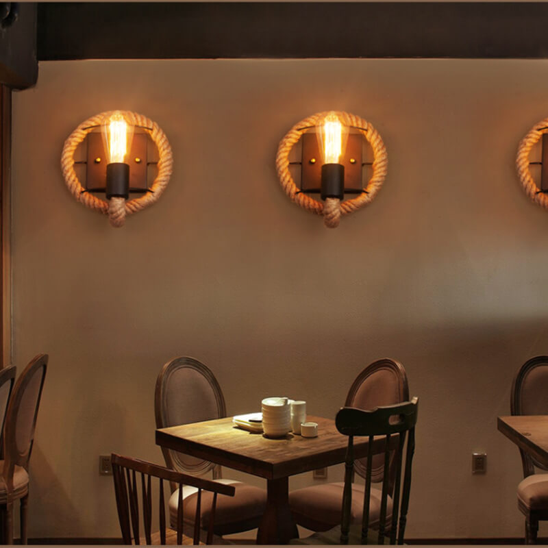 Rovira – Vintage Rope Round Wall Sconce Lamp 1 Light