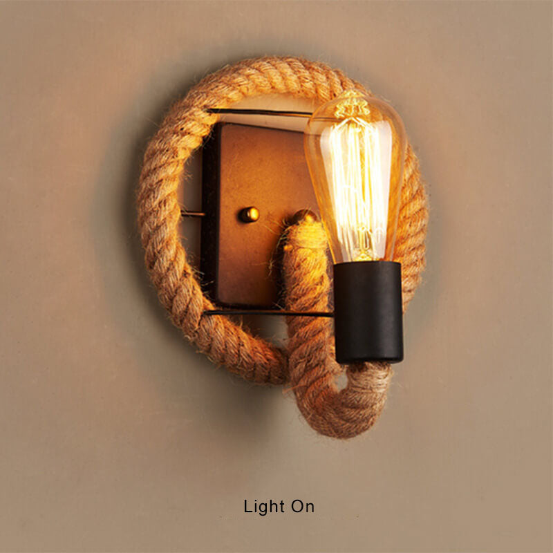 Rovira – Vintage Rope Round Wall Sconce Lamp 1 Light