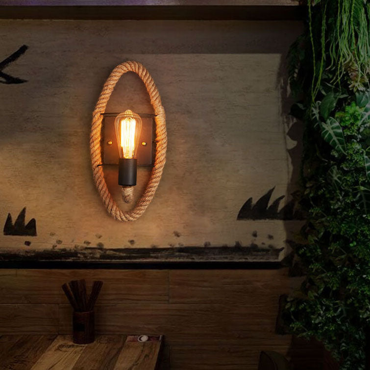 Rovira – Vintage Rope Round Wall Sconce Lamp 1 Light