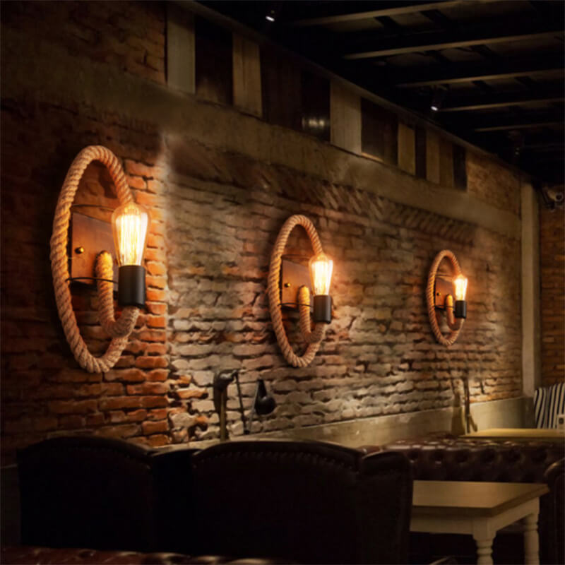 Rovira – Vintage Rope Round Wall Sconce Lamp 1 Light