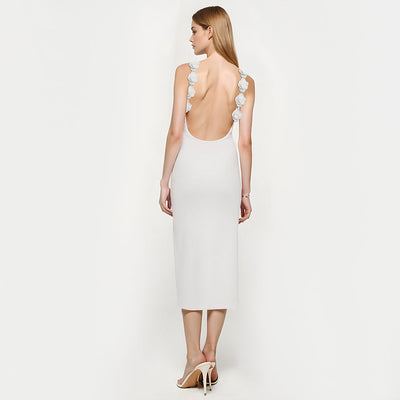 Violet | Elegante Open Rug Midi Jurk met Bloemdetails