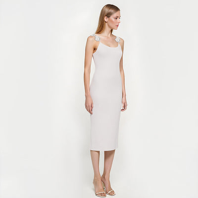 Violet | Elegante Open Rug Midi Jurk met Bloemdetails