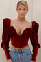 Helviora - Wine Red Velvet Corset with Long Puff Sleeves