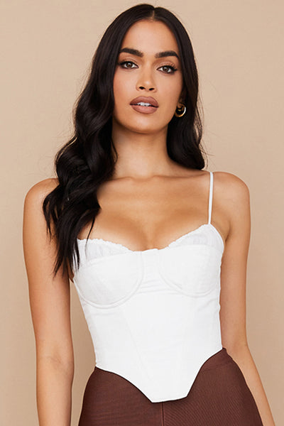 Helvianne - White Corset Top with Ruffles