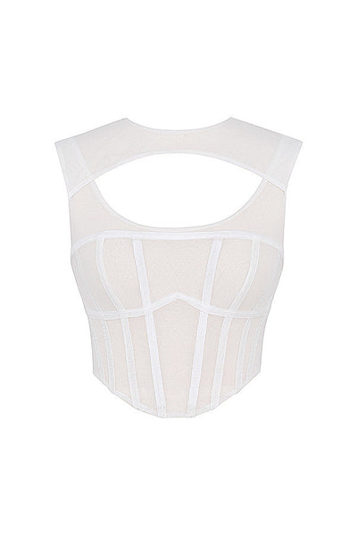 Helisara - White Mesh Cut-Out Corset Top