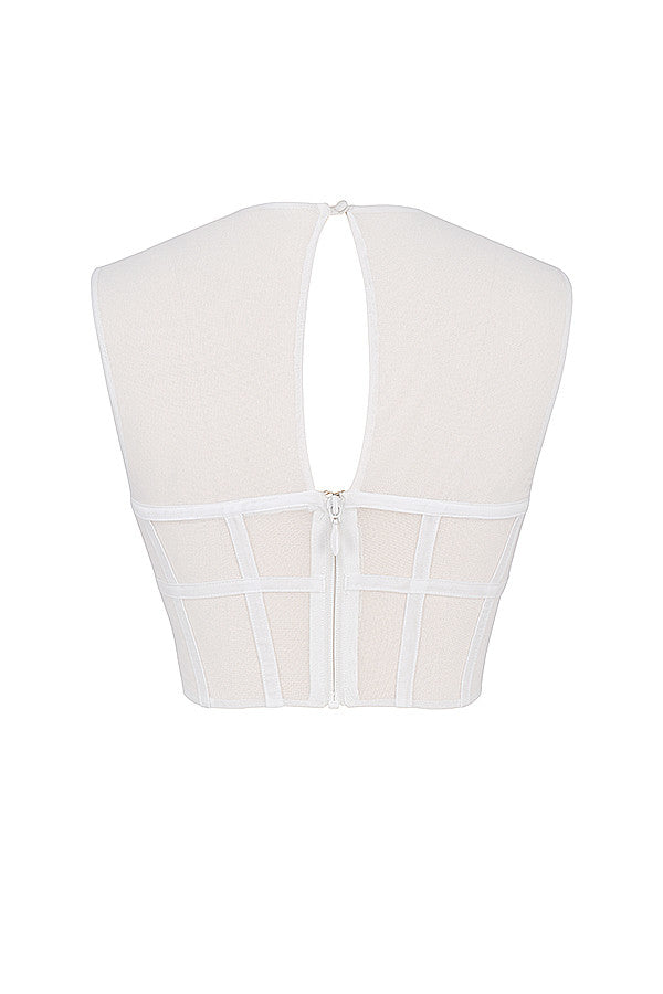 Helisara - White Mesh Cut-Out Corset Top
