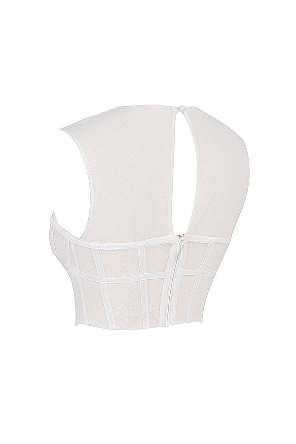 Helisara - White Mesh Cut-Out Corset Top