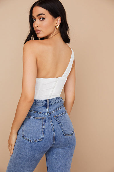 Havienna - White Asymmetric Top with Mesh and Cutout