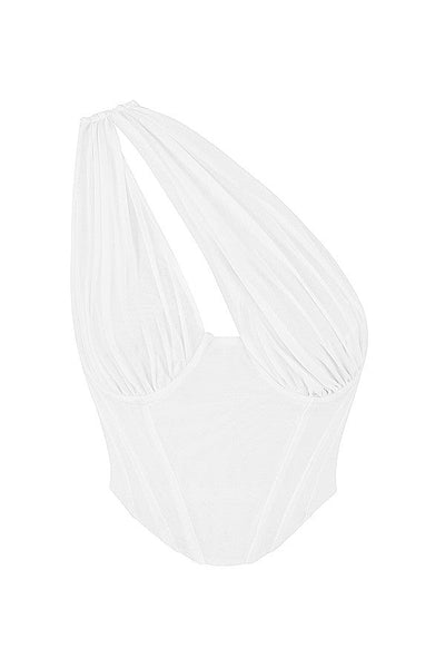Havienna - White Asymmetric Top with Mesh and Cutout