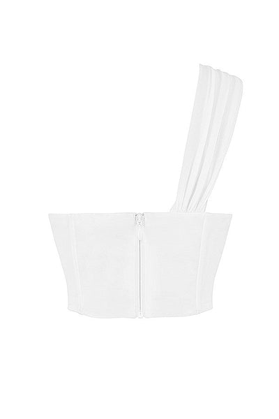 Havienna - White Asymmetric Top with Mesh and Cutout