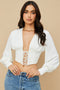 Havindra - White Cropped Top with Deep Neck and Lace Detail