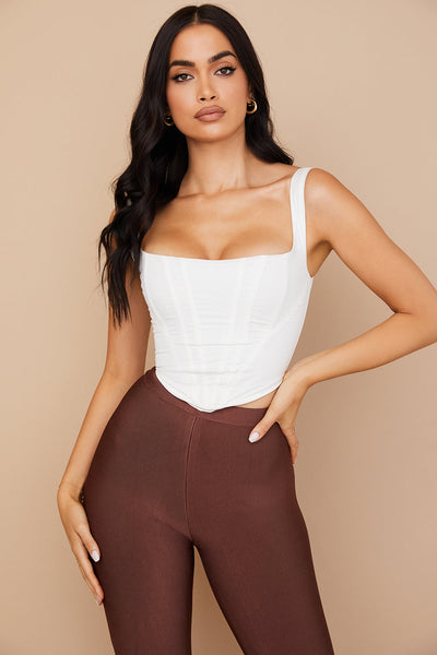 Havienna - White Cotton Corset Top with Square Neckline