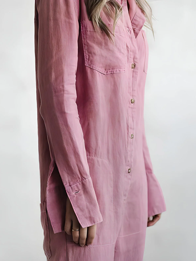 Dames Jumpsuit – Losvallend Pak met Knoopsluiting en Lange Mouwen