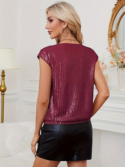 Yana | Pailletten V-hals Top voor een Stralende Look