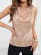 Yumi | Glanzende Mouwloze Cowl Neck Top met Pailletten