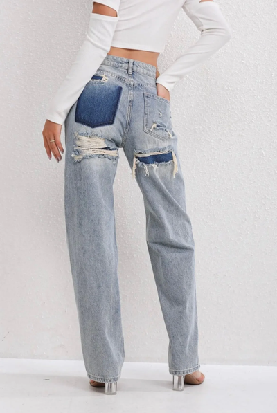 Straight fit jeans met distressed look – Vintage denim met eigentijdse details