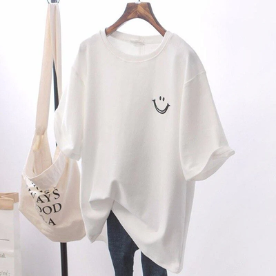 Dames T-shirt - Oversized Pasvorm - Ronde Hals - Smileyprint