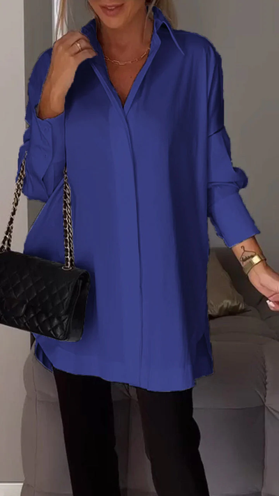 Oversized damesblouse met lange mouwen – Klassiek kraagmodel en verborgen knopen