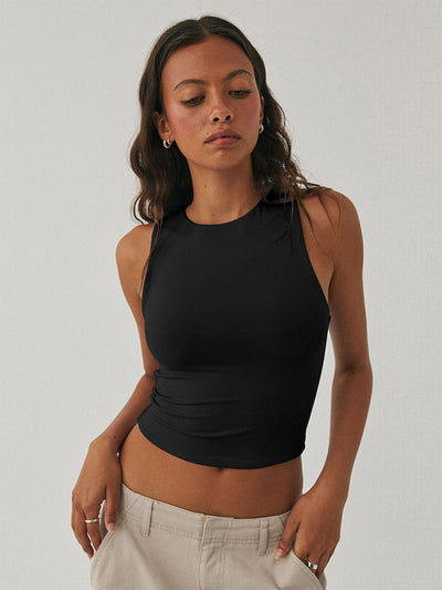 Zayda | Basic Mouwloze Crop Top met Strakke Pasvorm