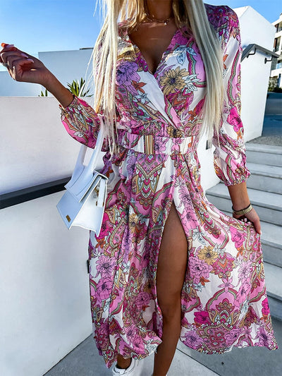 Elsie - casual bloemenprint lange jurk met lange mouwen