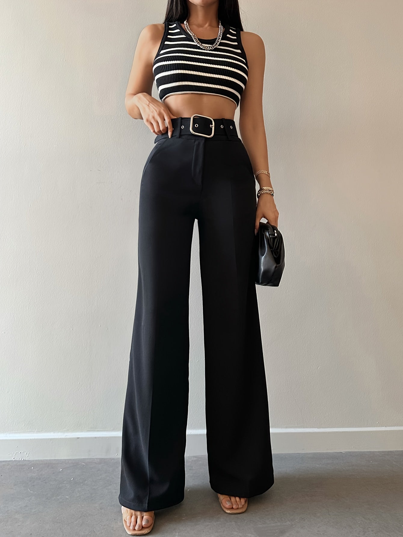 Zoe | Hoge Taille Wijde Pijpen Broek met Riem