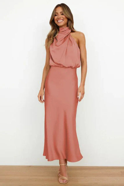 Evelynn - elegante coltrui satijnen lange jurk