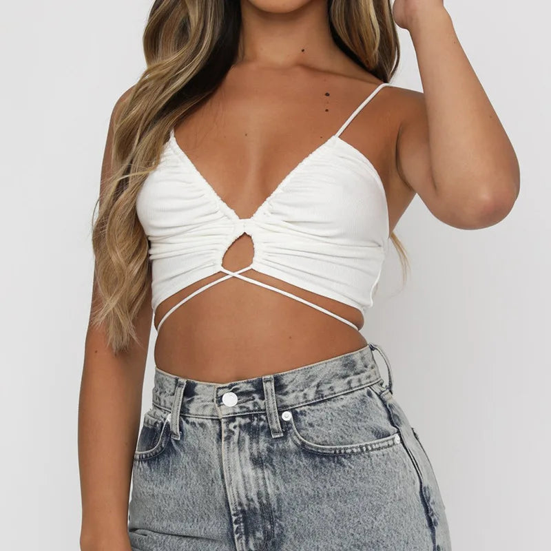 Havienna - Black Cut-Out Crop Top with Bow Details