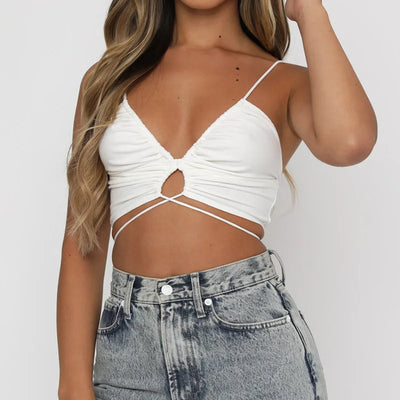 Havienna - Black Cut-Out Crop Top with Bow Details